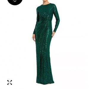 Mac Duggal Women's Sequin Long Sleeve High Neck Column Gown